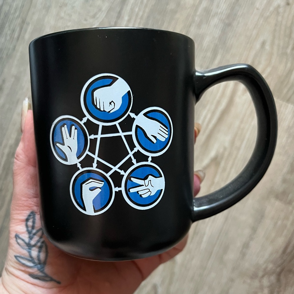 The Big Bang Theory Rock Paper Scissors Lizard Spock Mug Think Geek 16oz